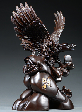 实木黑檀木雕大展鸿图老鹰摆件大展宏图雄鹰开业办公桌摆设工艺品