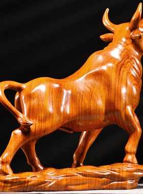 实木雕刻牛摆件生肖花梨木牛