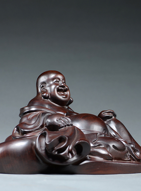 黑檀木雕车载佛像弥勒佛摆件汽车雕刻工艺品实木元宝笑佛车饰品