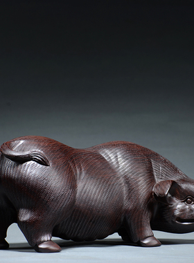 黑檀木雕猪摆件工艺品大号实木质生肖猪摆设办公红木家居客厅装饰