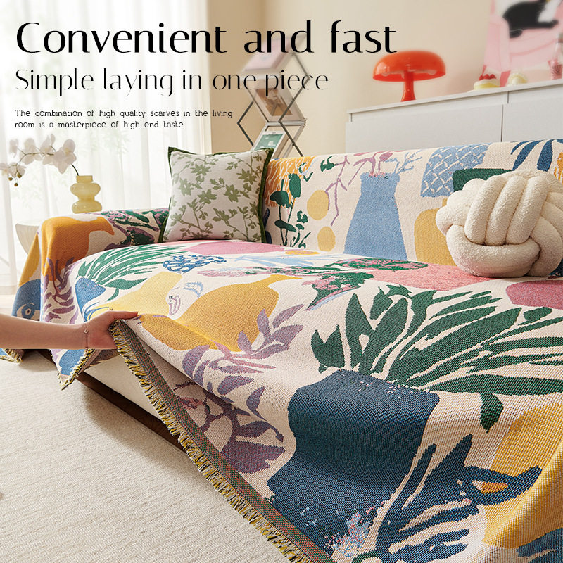 油画沙发巾美式轻奢盖布复古沙发垫仿棉麻高级盖巾新款沙发套罩,淘宝优惠券,粉丝福利购,淘宝优惠卷