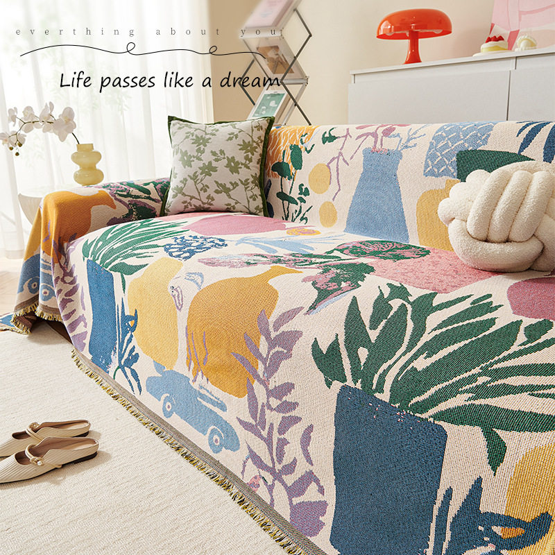 油画沙发巾美式轻奢盖布复古沙发垫仿棉麻高级盖巾新款沙发套罩,淘宝优惠券,粉丝福利购,淘宝优惠卷