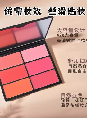晴艺美六色腮红盘多色组合影楼化妆师舞台妆专用平价粉色橘色胭脂