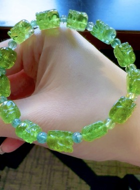 东海水晶天然绿貔貅碧玺单圈手链招财正品碧玺手串女老矿料旺夫石