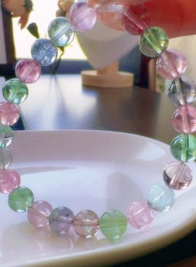 东海水晶天然全彩碧玺手链一物一图通透正品碧玺手串老矿料旺夫石