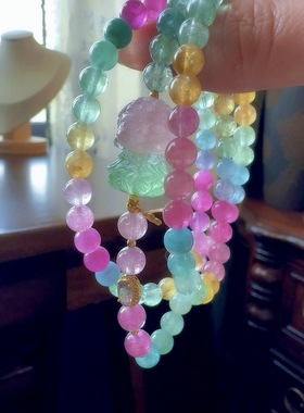 天然巴西彩虹碧玺多圈手链一物一图通透正品碧玺手串老矿料旺夫石