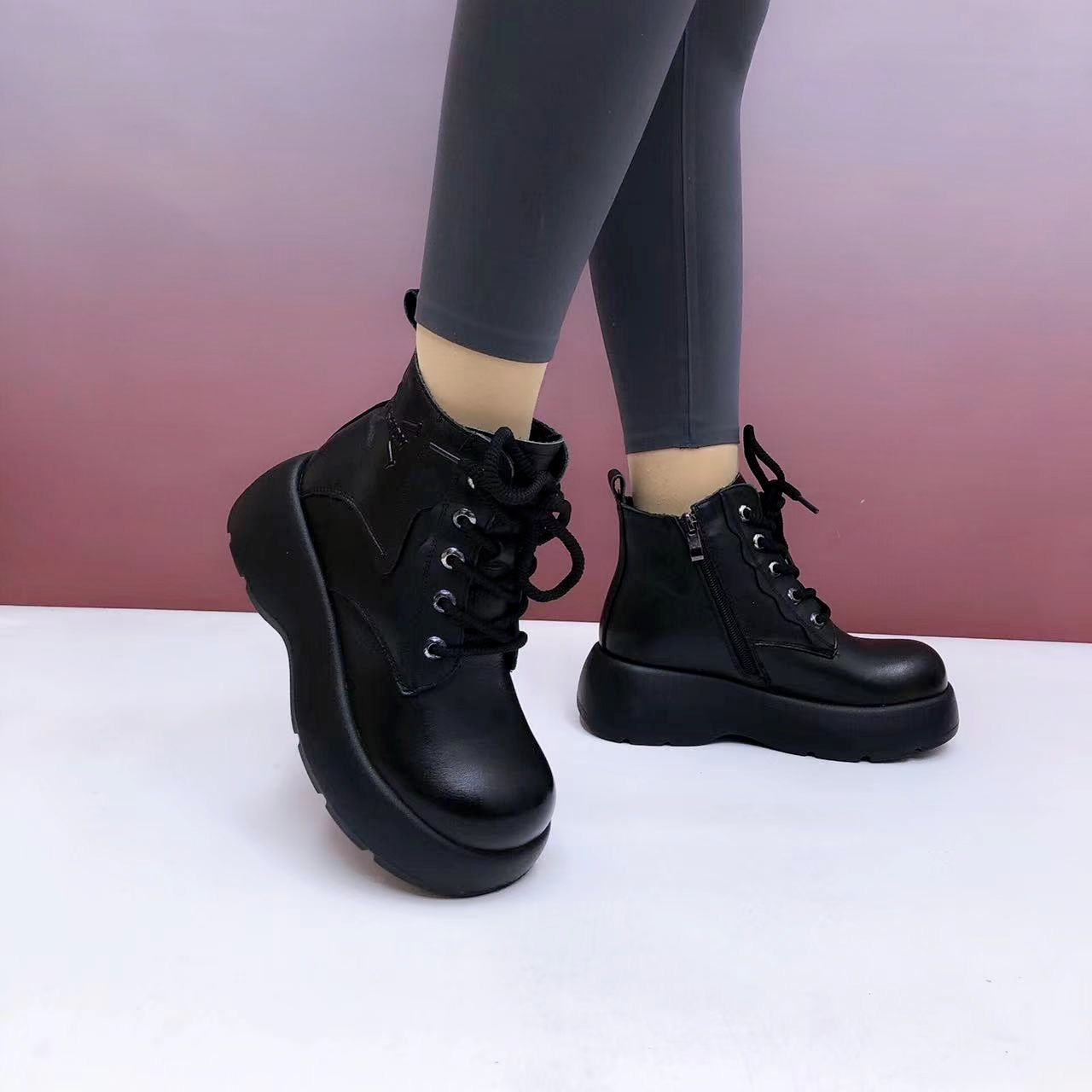 真皮马丁靴女2025秋冬新款头层牛皮复古圆头松糕厚底女靴加绒短靴,淘宝优惠券,粉丝福利购,淘宝优惠卷