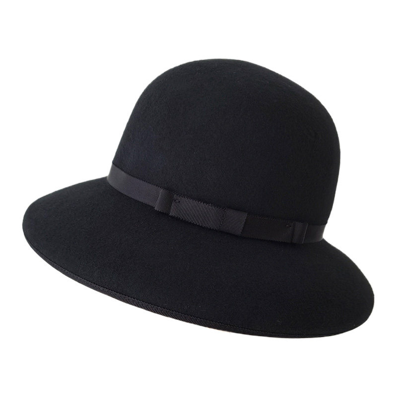 全羊毛法式大帽檐羊毛呢渔夫帽女士秋冬赫本风礼帽显脸小优雅毡帽