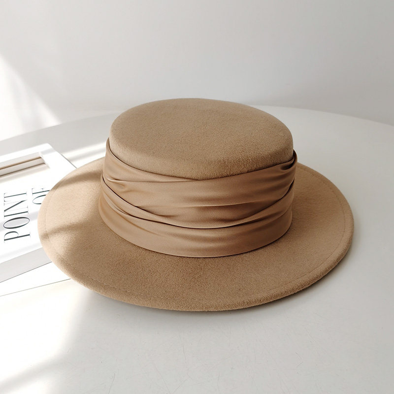 褶皱绸缎平檐羊毛呢礼帽女秋冬英伦复古显脸小毡帽优雅爵士帽子潮,淘宝优惠券,粉丝福利购,淘宝优惠卷