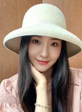 全羊毛法式大帽檐羊毛呢渔夫帽女