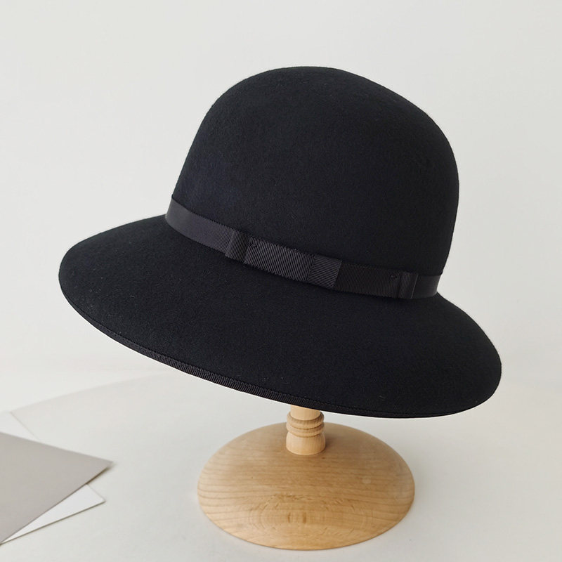 全羊毛法式大帽檐羊毛呢渔夫帽女士秋冬赫本风礼帽显脸小优雅毡帽