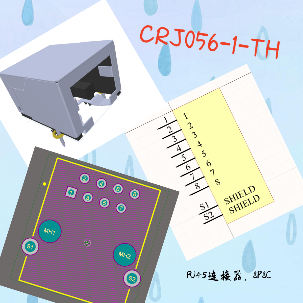 RJ45以太网模块式连接器PCB封装库 CUI 8P8C Altium格式 带3D模型 - 图1