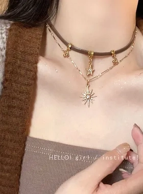 轻奢项链配饰美拉锁骨链高级感波西米亚风太阳德甜酷女choker复古