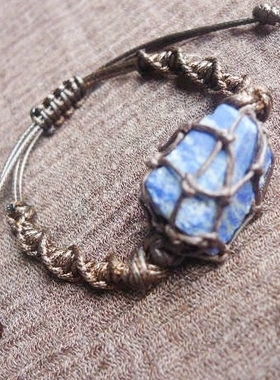 貔貅阁珠宝【生如夏花】天然青金石水晶原石手作蜡绳编织手链