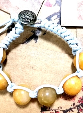貔貅阁珠宝 原野 天然黄玉水晶大珠手作简朴棉绳编织手链
