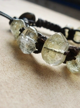 貔貅阁珠宝【生如夏花】天然切面黄水晶原石手作蜡绳编织手链