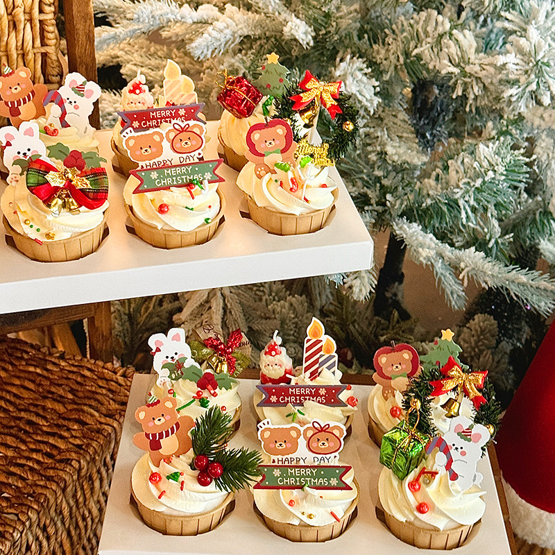 2026圣诞节熊兔纸杯蛋糕装饰插牌圣诞草圈铃铛蝴蝶结烘焙装扮插件,淘宝优惠券,粉丝福利购,淘宝优惠卷