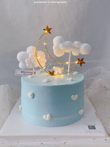 毛球云朵蛋糕装饰摆件白云月亮星星小花10个装烘焙插件插牌配件 - 图2