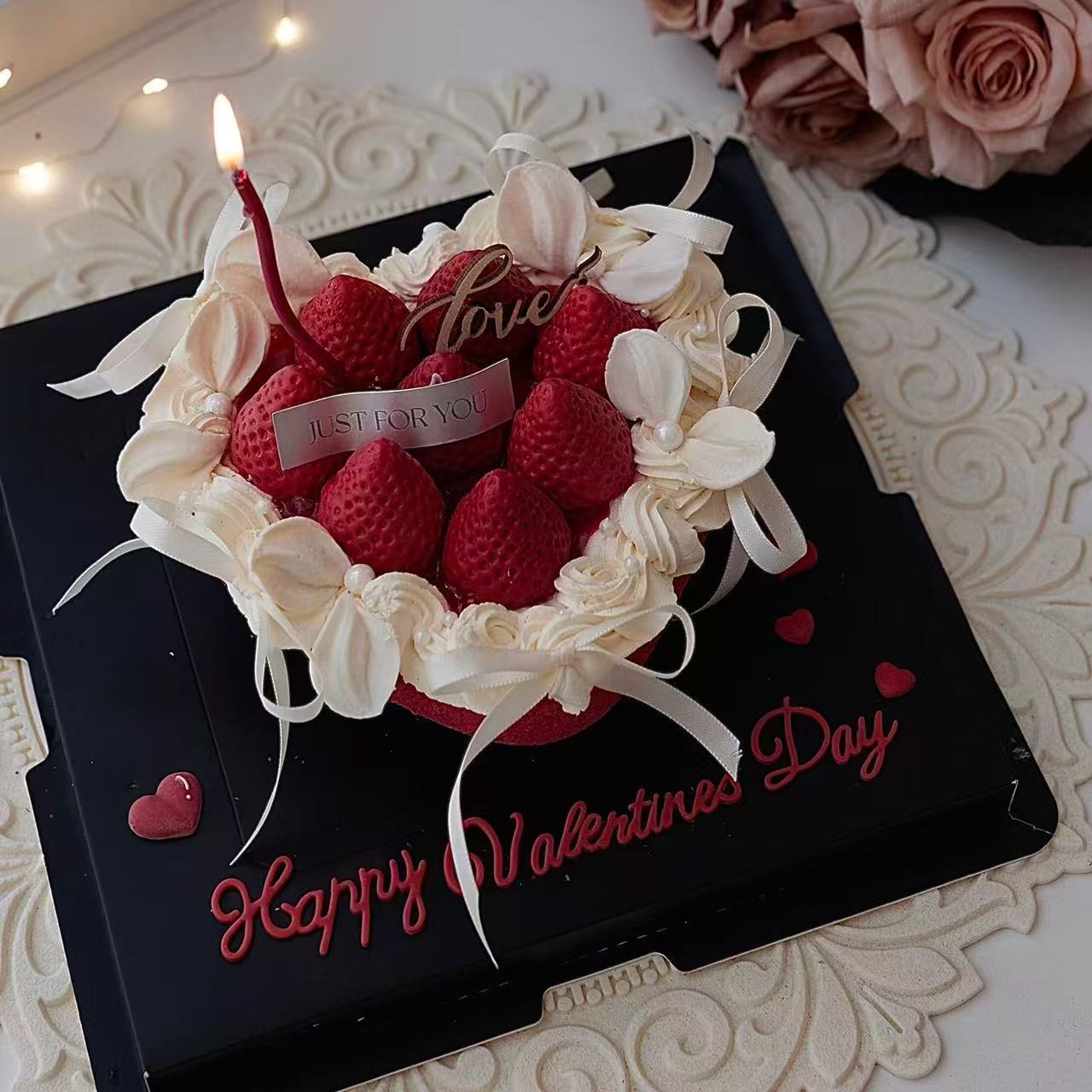 2.14情人节快乐蛋糕装饰蝴蝶结丝带木质love插件情侣纪念日插牌