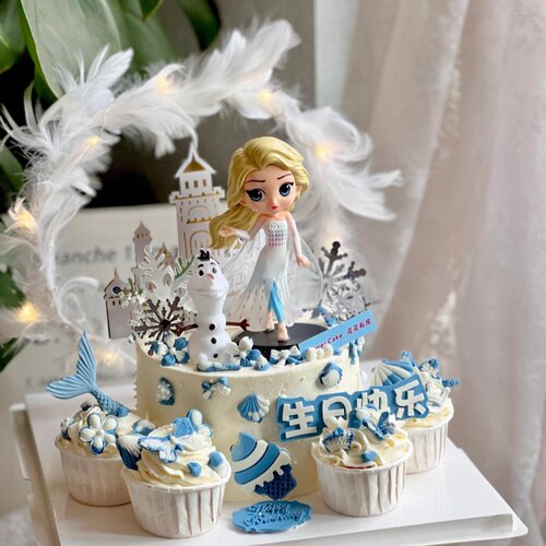 网红冰雪女王蛋糕装饰摆件唯美爱莎公主雪宝女孩生日甜品装扮插件 - 图1