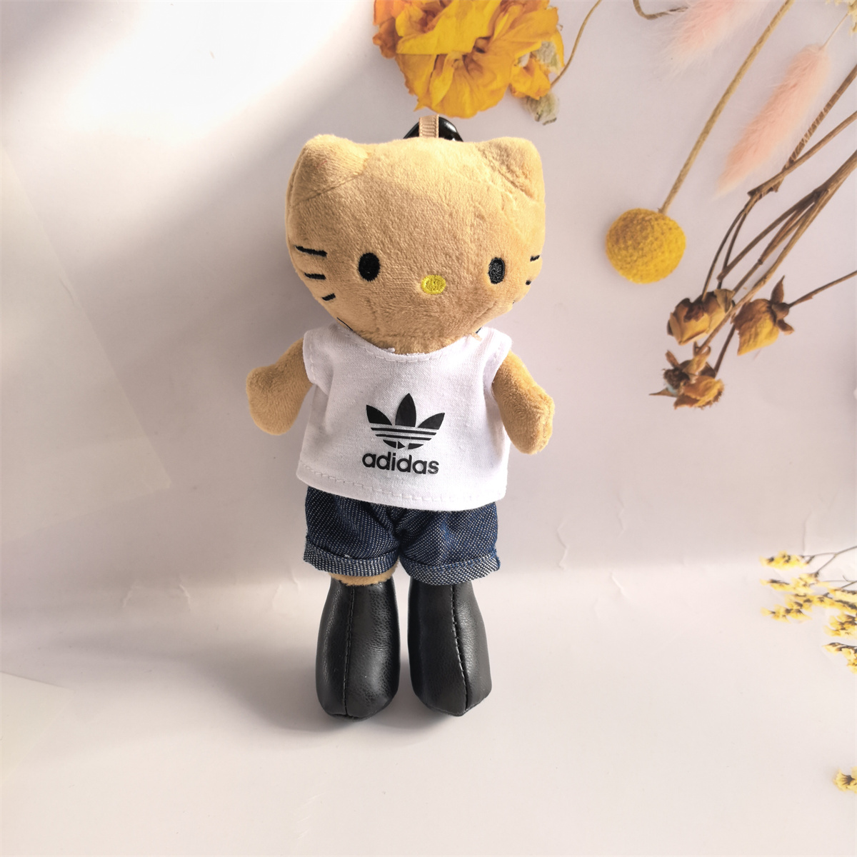 15cm的长腿kitty娃衣新款印花无袖阿迪T恤牛仔裤玩偶着替换装百搭 - 图1