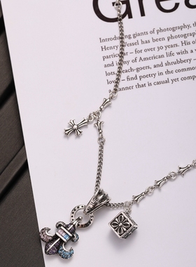 船锚双吊坠复古小众高级感项链男