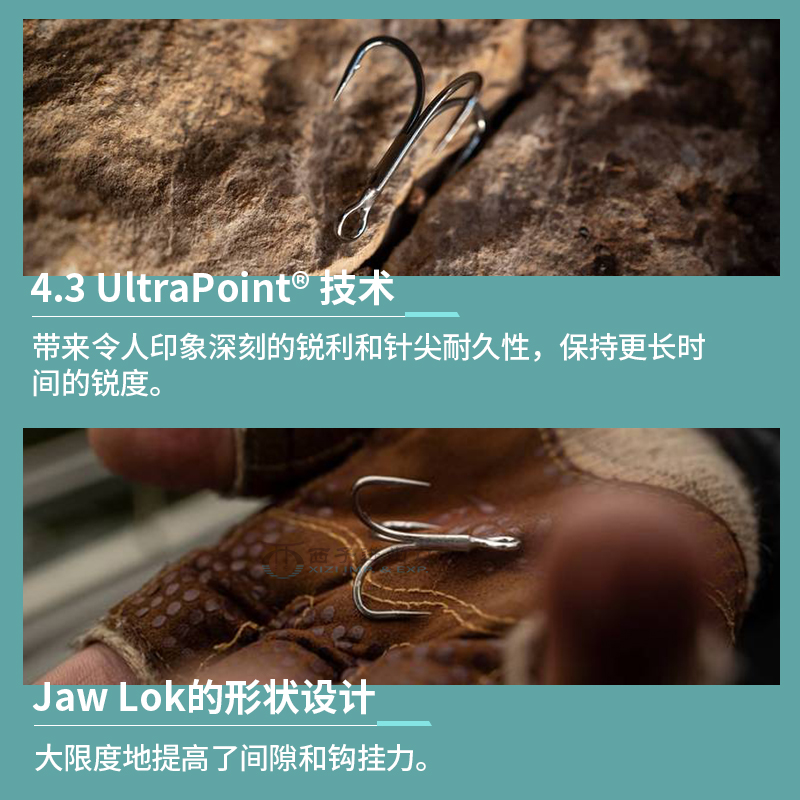 23款Mustad慕斯达平衡三本钩JawLok3/4/5倍加强鲢鳙蝴蝶倒刺鱼钩-图1