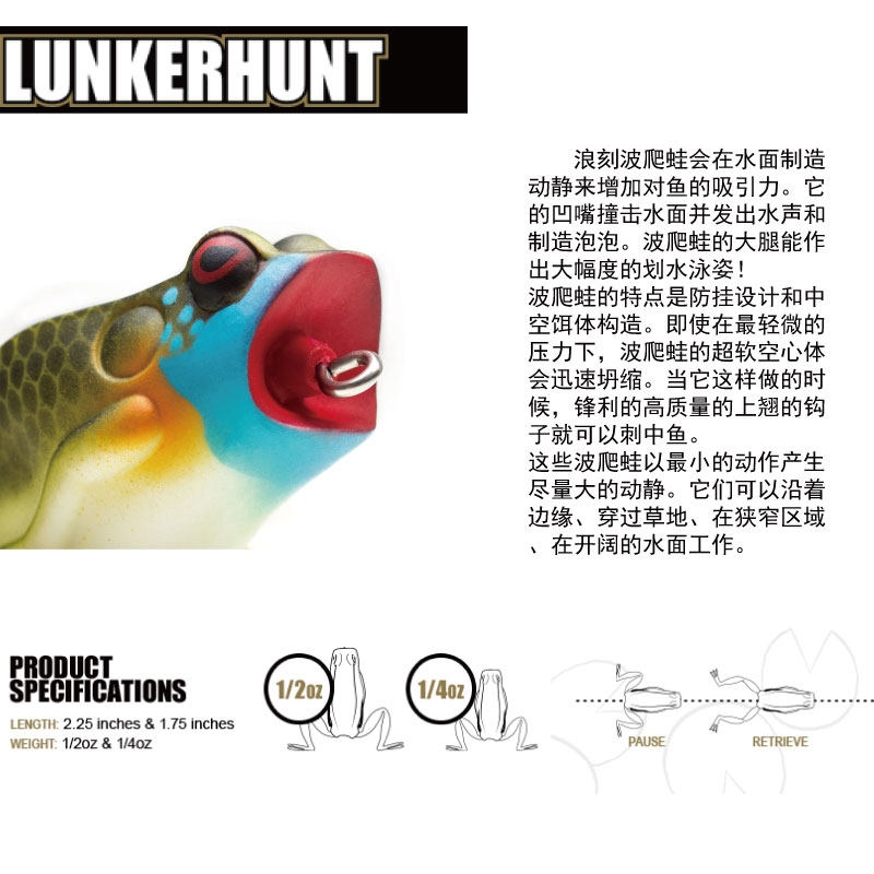 美国浪刻【波爬蛙】LUNKERHUNT打黑雷强蛙型拟假饵雷蛙水面路亚饵 - 图0