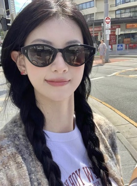 「关於」新款橘色猫眼墨镜小红书同款椭圆形防紫外线黑色太阳眼镜