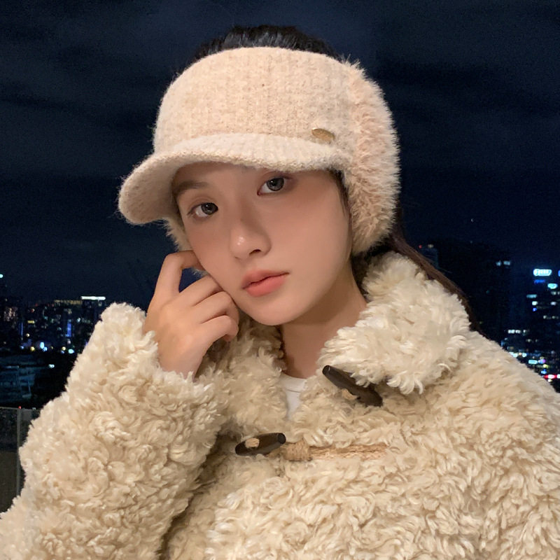 秋冬毛绒空顶高尔夫鸭舌针织帽女户外运动帽防寒保暖护耳帽毛线帽,淘宝优惠券,粉丝福利购,淘宝优惠卷