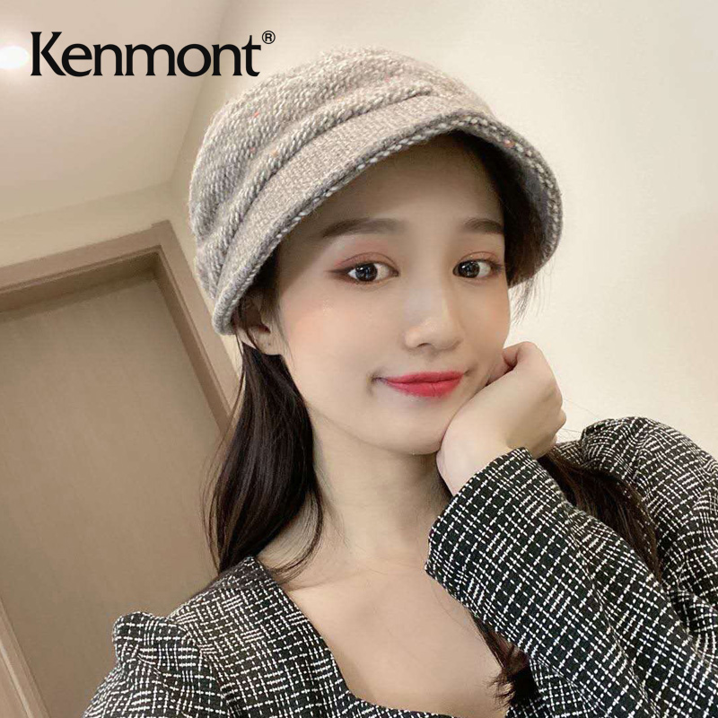 Kenmont卡蒙贝雷帽女秋冬时尚鸭舌帽保暖堆堆帽显脸小冬季女帽子