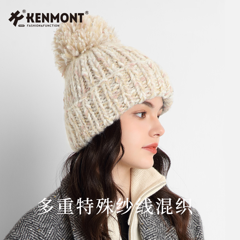 Kenmont卡蒙帽子女秋冬毛线帽大头围粗线针织帽时尚百搭冬季帽子
