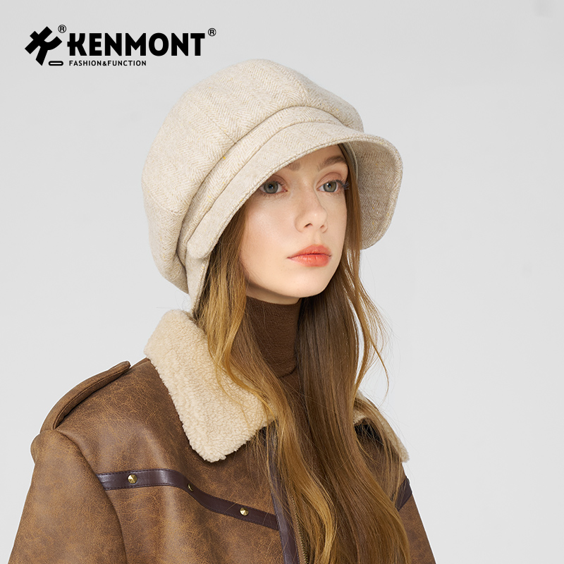 Kenmont卡蒙羊毛呢鸭舌帽女24秋冬新品云朵贝雷帽时尚气质冬帽子