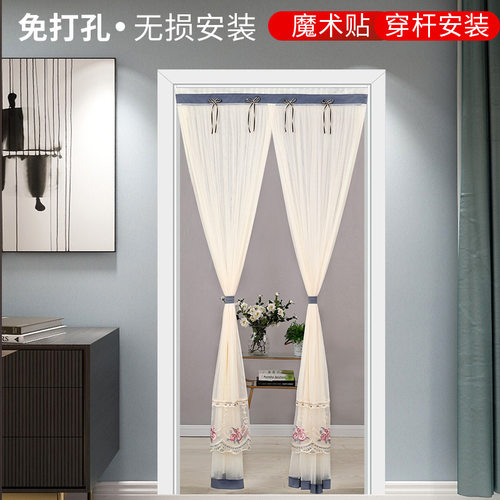 装饰纱门帘装饰门帘防蚊门帘隔断帘免打孔小窗帘双层送杆 可订制 - 图1