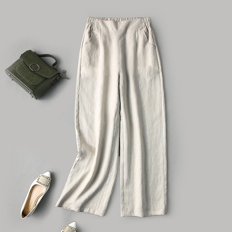 亚麻阔腿裤春秋宽松高腰垂感休闲裤 斐娜服饰休闲裤