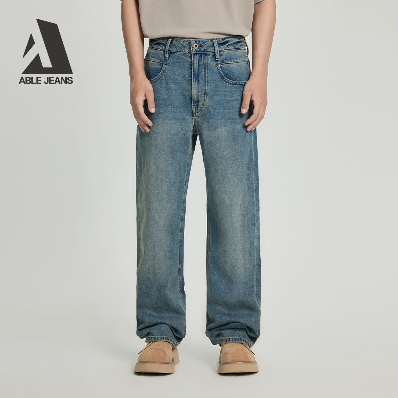 ABLE JEANS【宽松直筒裤】男士美式复古工装宽松阔腿直筒牛仔裤 - 图0