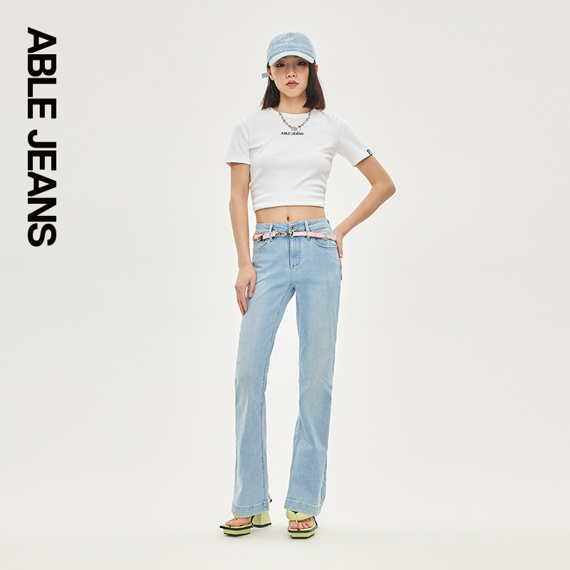 ABLE JEANS【冰爽马蹄裤】女士高腰微喇显瘦微喇凉感功能牛仔裤 - 图3