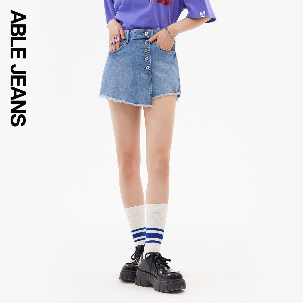 able jeans新款黑色直筒牛仔夏短裤 ablejeans牛仔裤