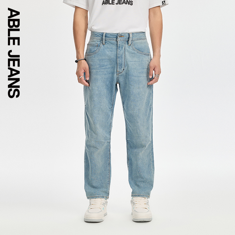 ABLE JEANS【冰爽直筒滑板裤】男士立体膝直筒百搭水洗冰爽牛仔裤 - 图2