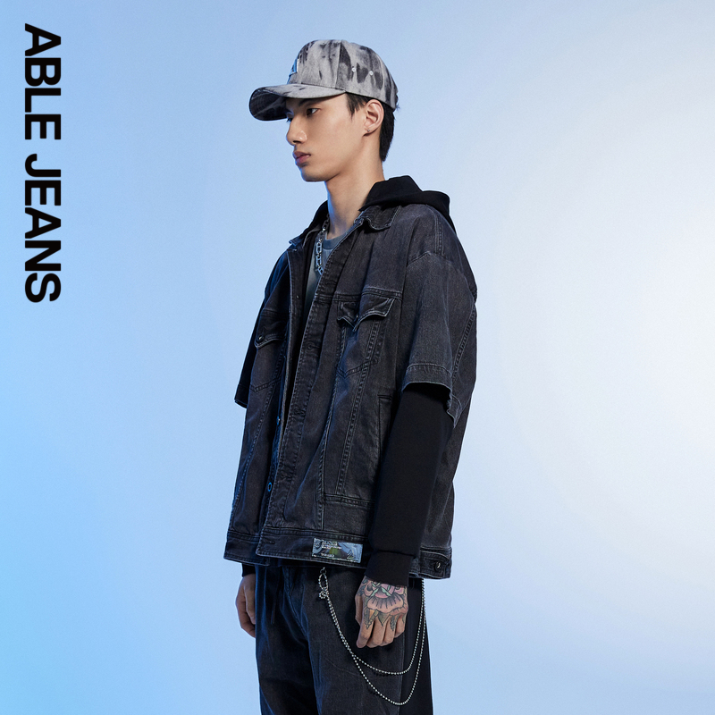 ABLE JEANS 男士连帽街头潮流牛仔夹克外套男720030 - 图0