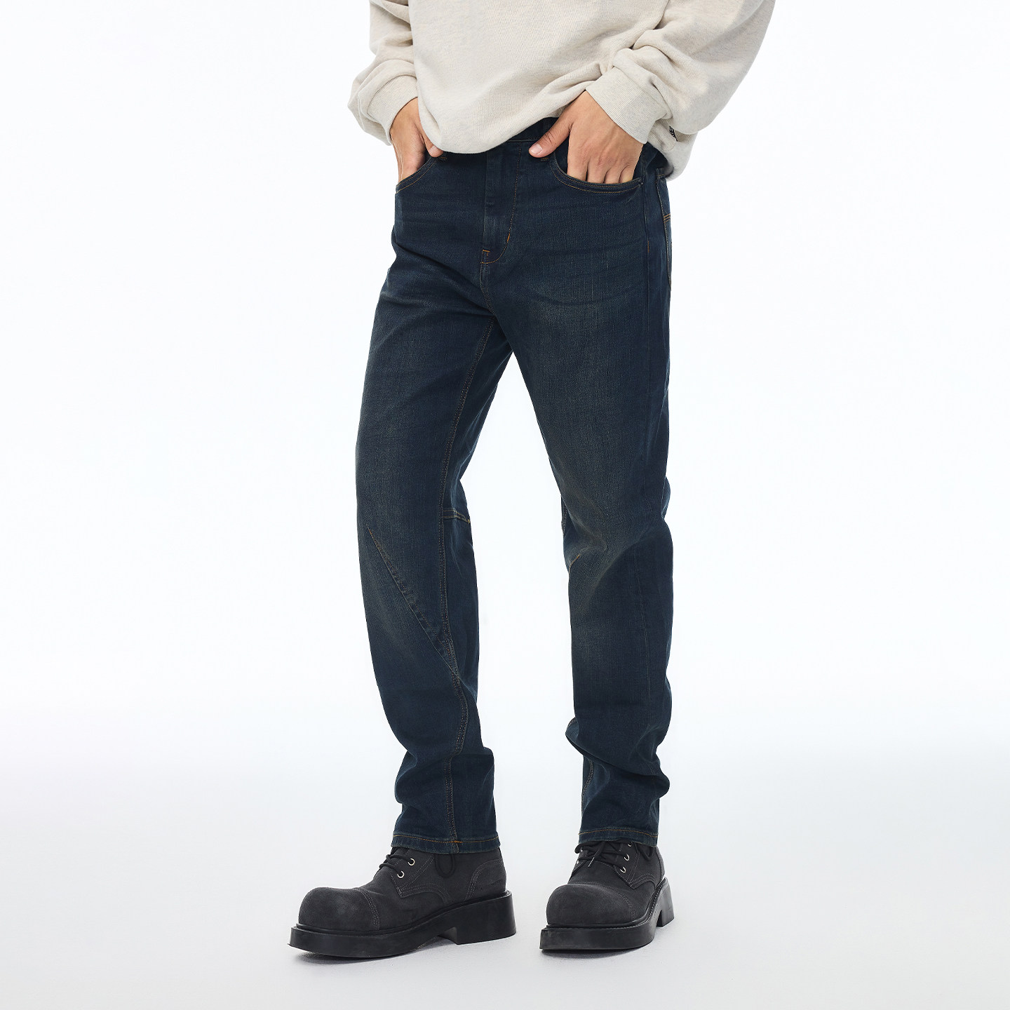 ABLE JEANS【立体锥形裤】秋冬新男士经典复古水洗锥形牛仔裤黑灰