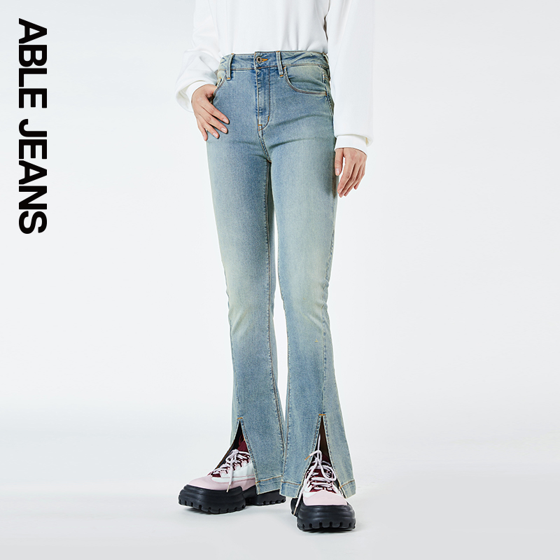 ABLE JEANS【天丝马蹄裤】女士高腰显瘦微喇开叉马蹄裤牛仔裤