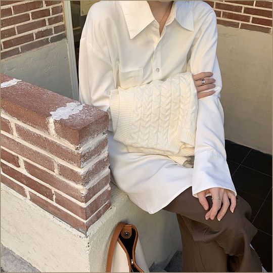 大码胖妹妹叠穿衬衫女春秋冬设计感小众内搭打底衬衣长袖上衣外套