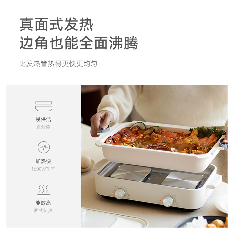 olayks欧莱克多功能料理锅家用烤涮一体锅烤肉蒸煮煎炒鸳鸯电火锅 - 图0