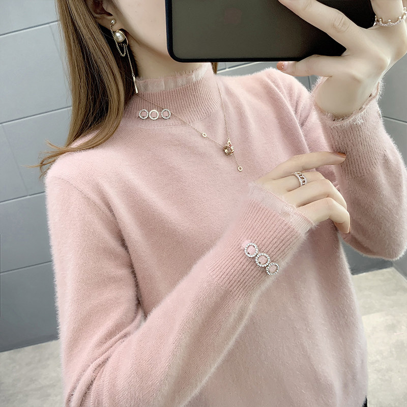 半高领宽松套头2020秋冬仿貂绒毛衣 雪薇格毛针织衫