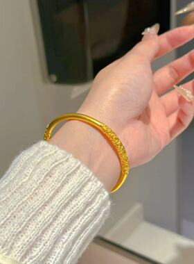 沙金卷草纹手镯女款防真黄金手环