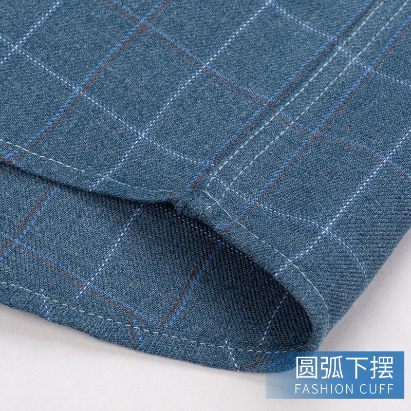 罗蒙长袖春秋款纯棉格子蓝色衬衫 桔都服饰衬衫