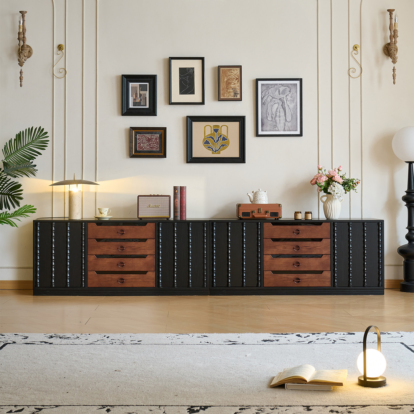 木居盛法式实木中古风落地电视机柜模块柜自由组合客厅展示储物柜,淘宝优惠券,粉丝福利购,淘宝优惠卷