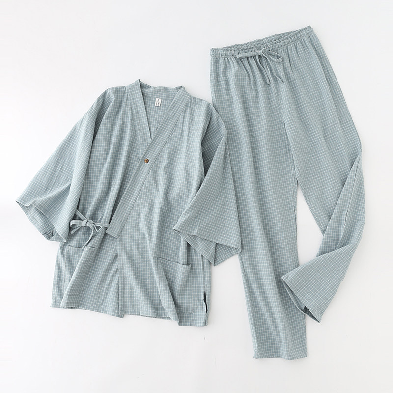 春夏棉汉服格子日式宽松短袖睡衣 fanduo梵朵睡衣/家居服套装