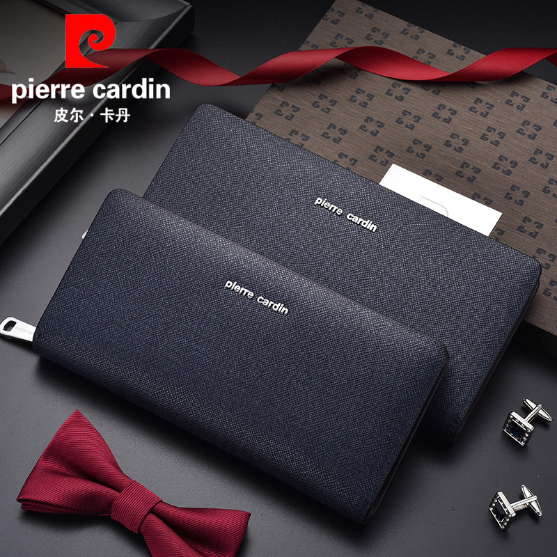 皮尔卡丹长款牛皮拉链男士潮手机包 麦带箱包钱包